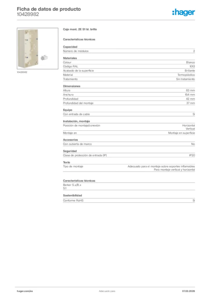 Imagen Hager Ficha de datos de producto 10428982 | Hager España