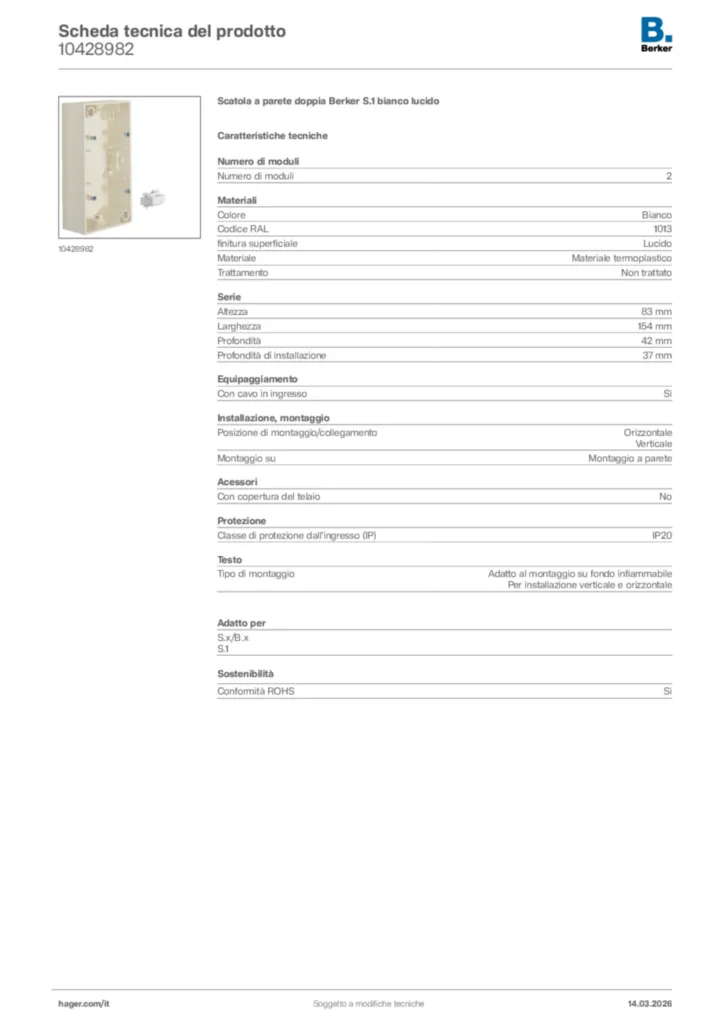 Immagine Berker Scheda tecnica del prodotto 10428982 | Hager Italia