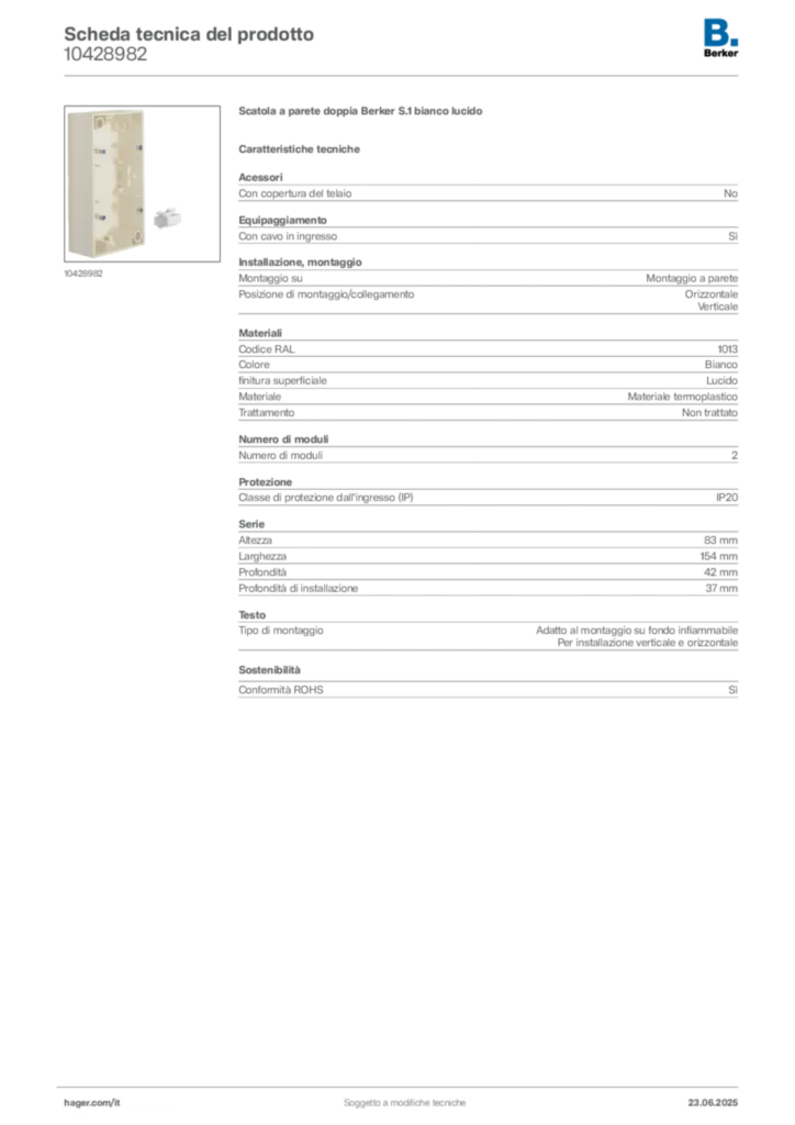 Immagine Berker Scheda tecnica del prodotto 10428982 | Hager Italia