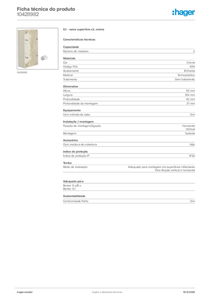 Imagem Hager Ficha técnica do produto 10428982 | Hager Portugal