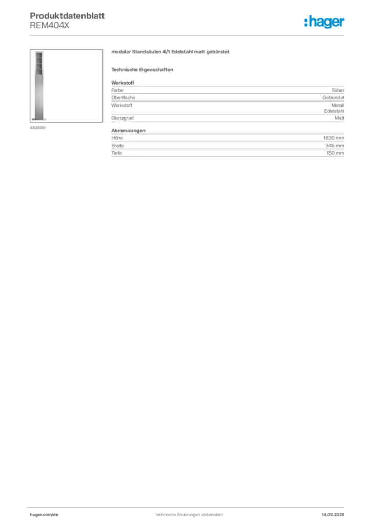 Bild Hager Produktdatenblatt REM404X | Hager Deutschland