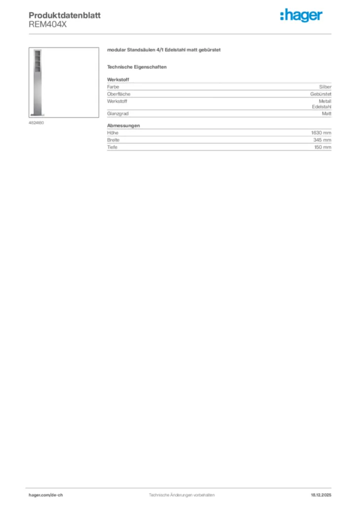 Bild Hager Produktdatenblatt REM404X | Hager Schweiz