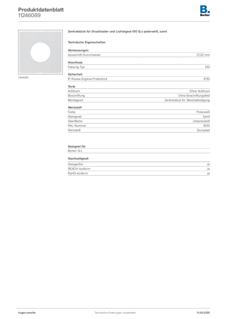Bild Berker Produktdatenblatt 11246089 | Hager Deutschland