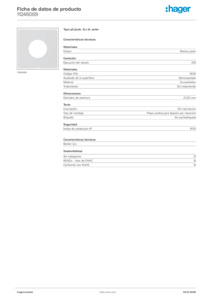 Imagen Hager Ficha de datos de producto 11246089 | Hager España