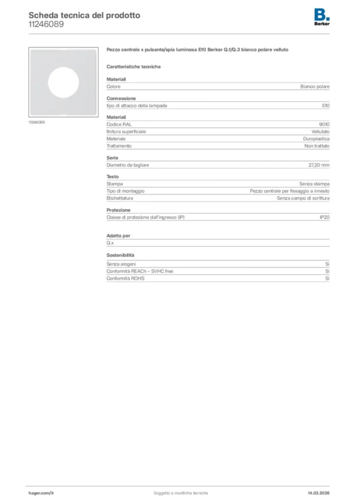 Immagine Berker Scheda tecnica del prodotto 11246089 | Hager Italia