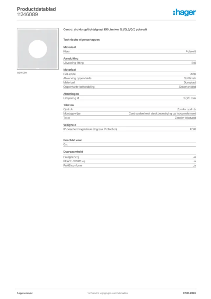Afbeelding Hager Productdatablad 11246089 | Hager Nederland