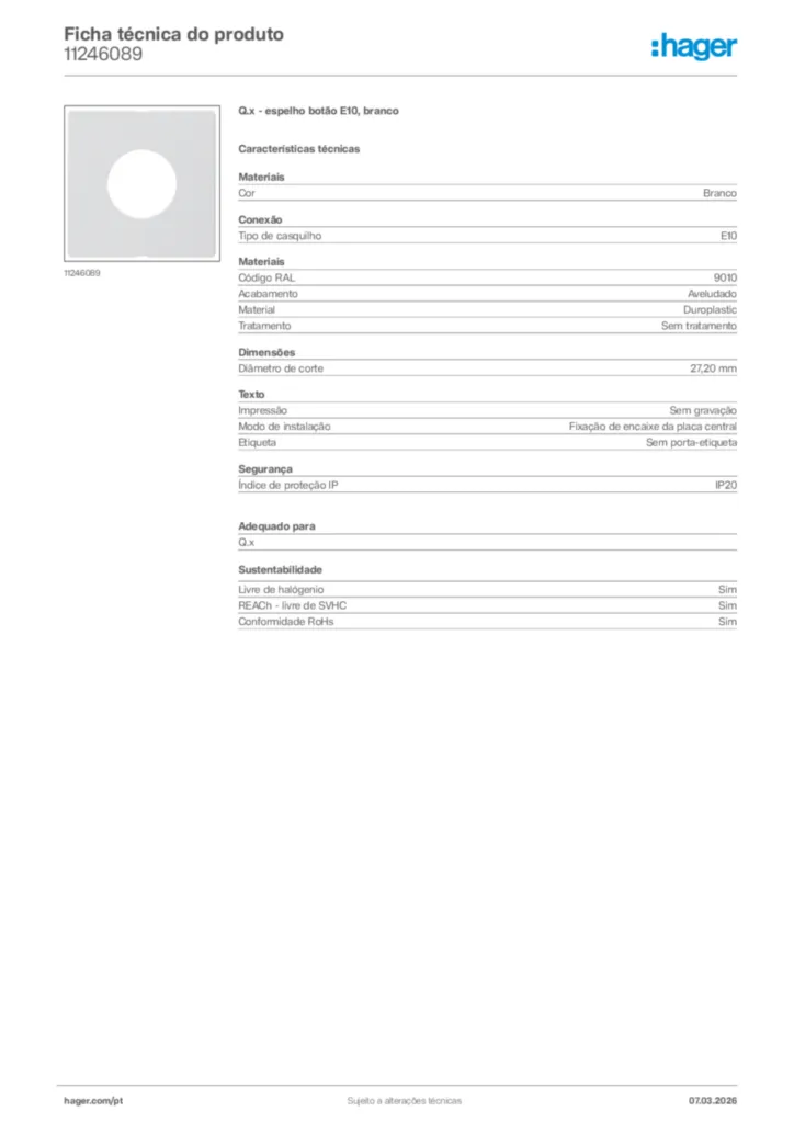 Imagem Hager Ficha técnica do produto 11246089 | Hager Portugal
