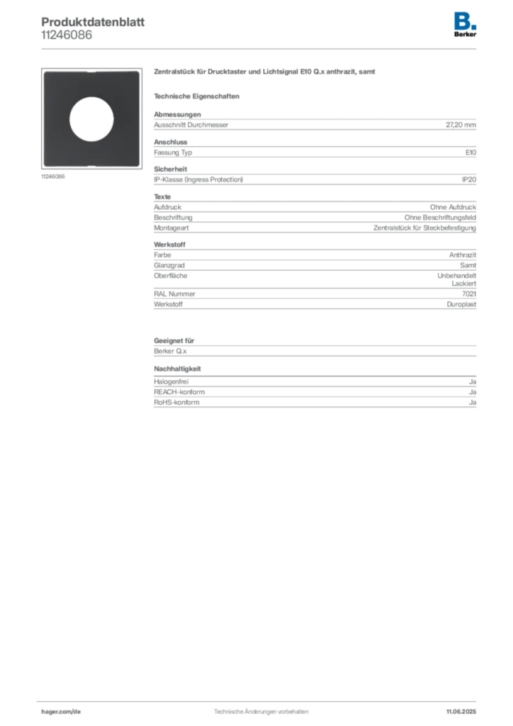 Bild Berker Produktdatenblatt 11246086 | Hager Deutschland