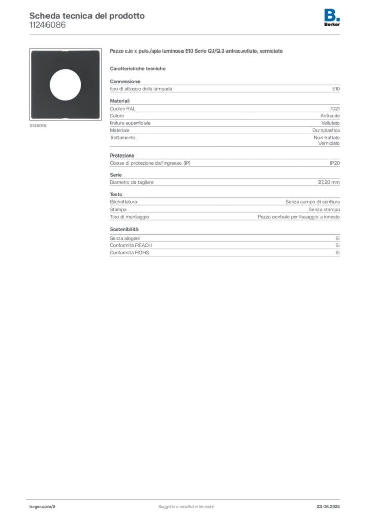Immagine Berker Scheda tecnica del prodotto 11246086 | Hager Italia