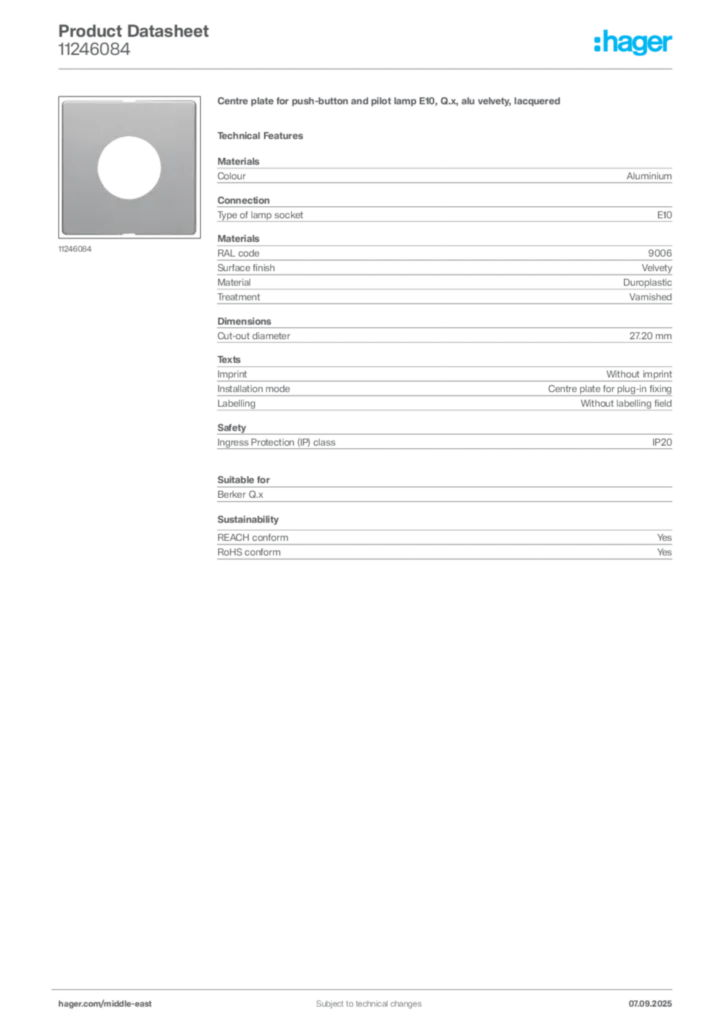 Image Hager Product data sheet 11246084  | Hager