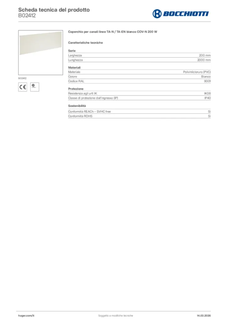 Immagine Bocchiotti Scheda tecnica del prodotto B02412 | Hager Italia