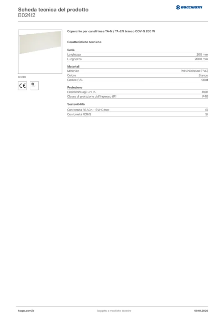 Immagine Bocchiotti Scheda tecnica del prodotto B02412 | Hager Italia