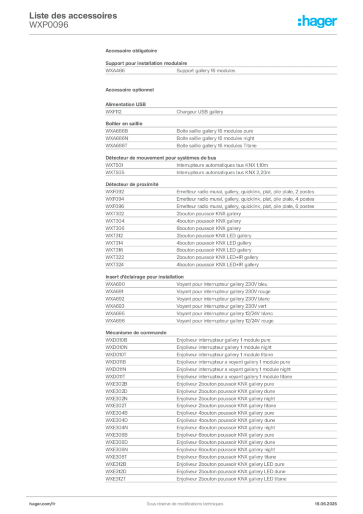Image Hager Fiche technique du produit WXP0096 | Hager France