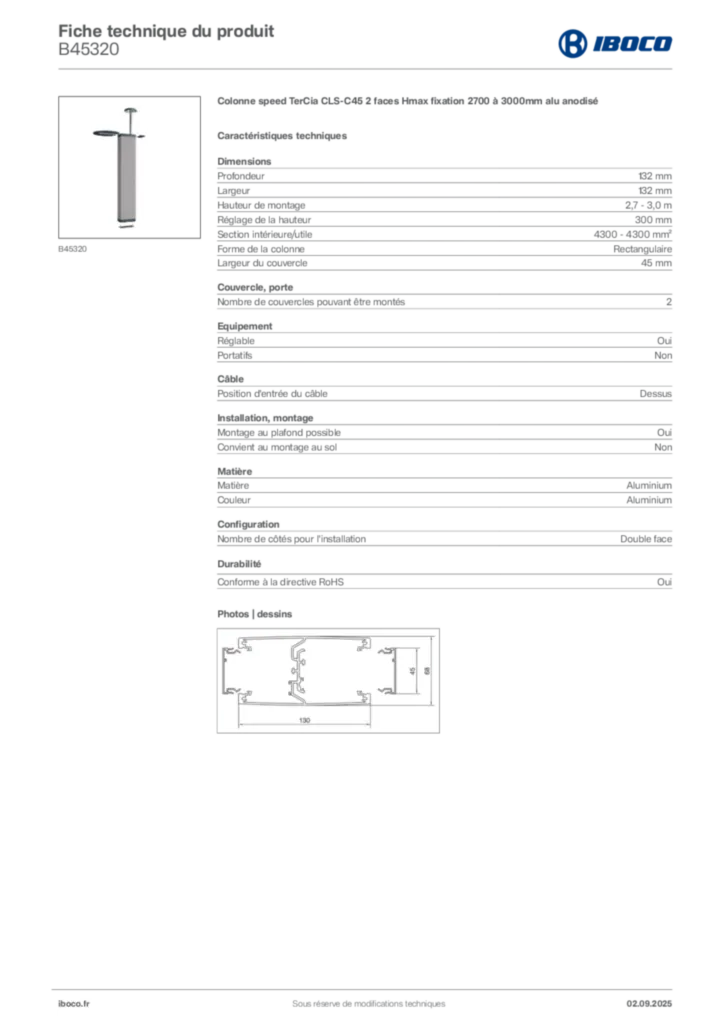 Image Iboco Fiche technique du produit B45320 | Hager France