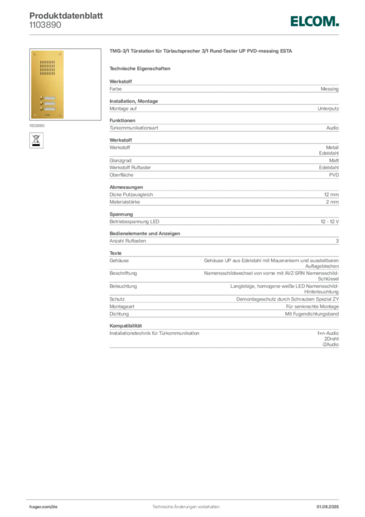 Bild Elcom Produktdatenblatt 1103890 | Hager Deutschland
