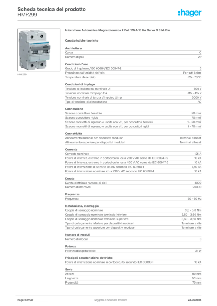 Immagine Hager Scheda tecnica del prodotto HMF299 | Hager Italia