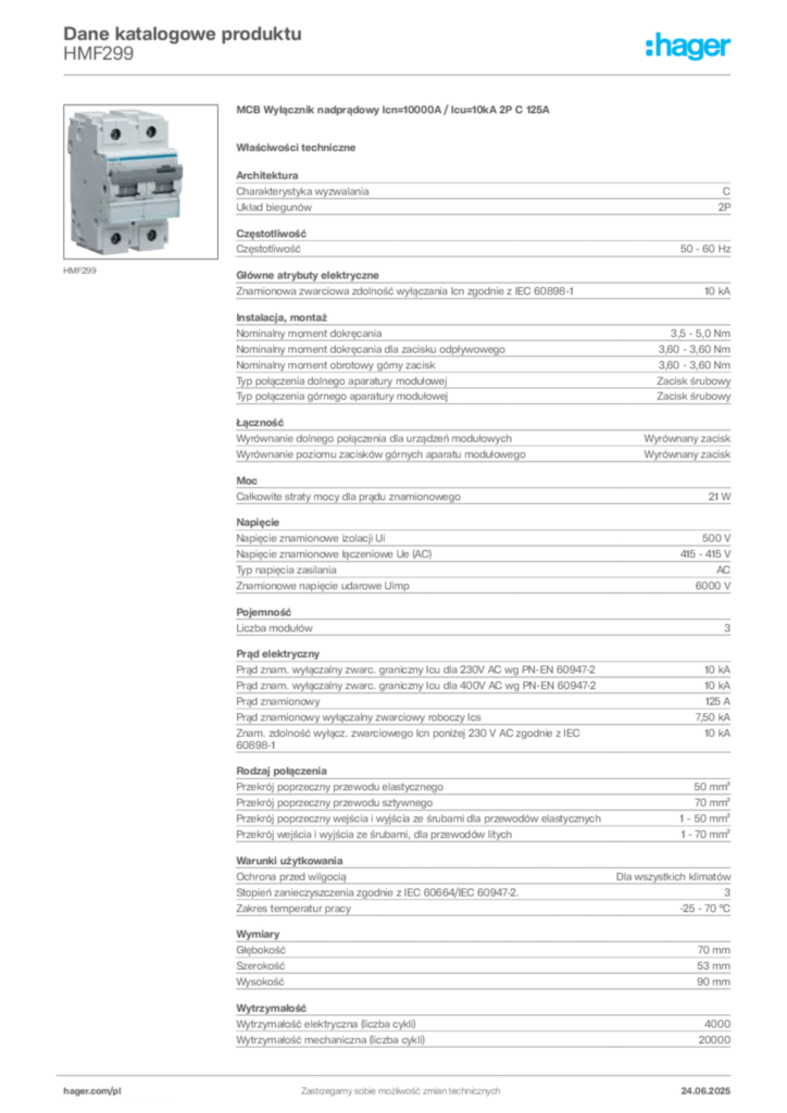 Zdjęcie Hager Karta katalogowa HMF299 | Hager Polska