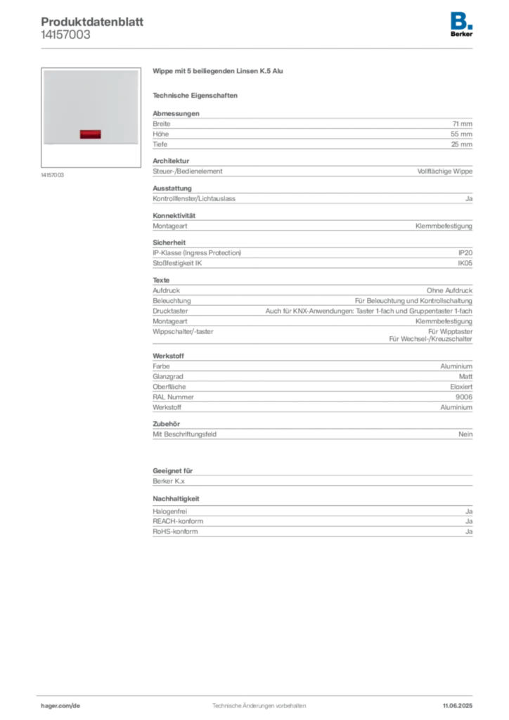 Bild Berker Produktdatenblatt 14157003 | Hager Deutschland