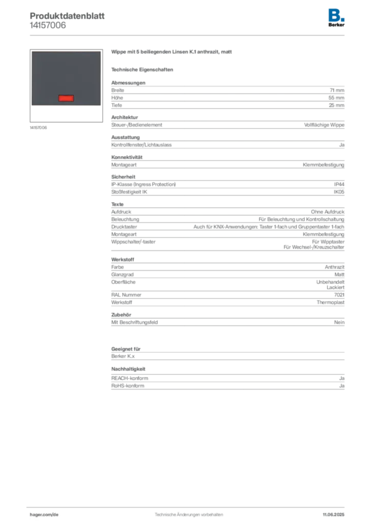 Bild Berker Produktdatenblatt 14157006 | Hager Deutschland