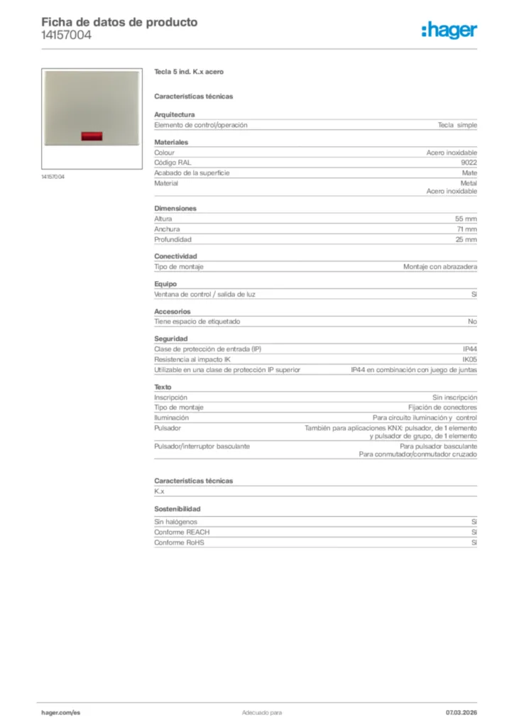 Imagen Hager Ficha de datos de producto 14157004 | Hager España