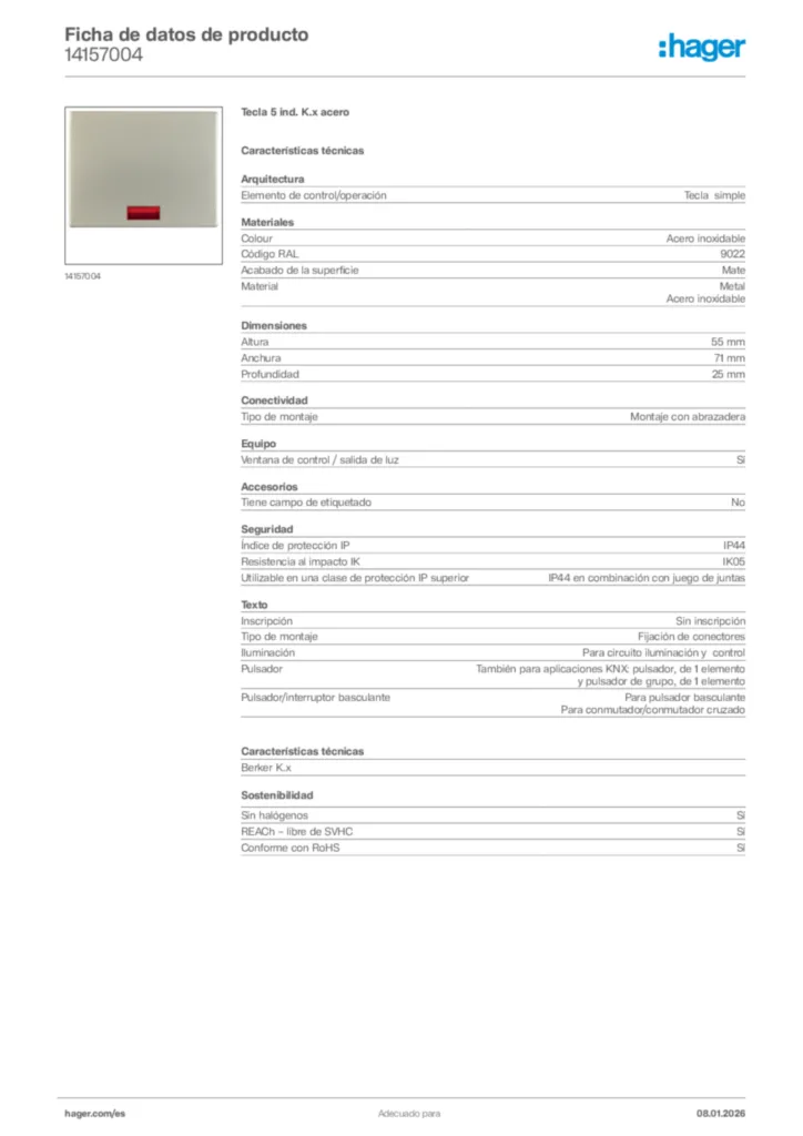 Imagen Hager Ficha de datos de producto 14157004 | Hager España