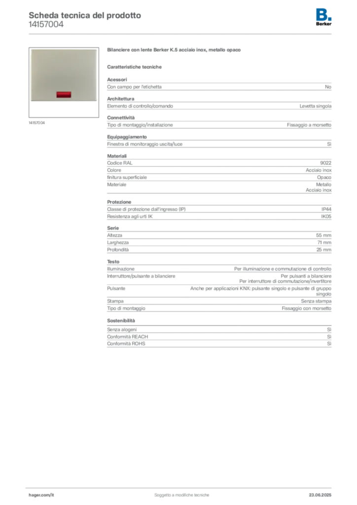 Immagine Berker Scheda tecnica del prodotto 14157004 | Hager Italia