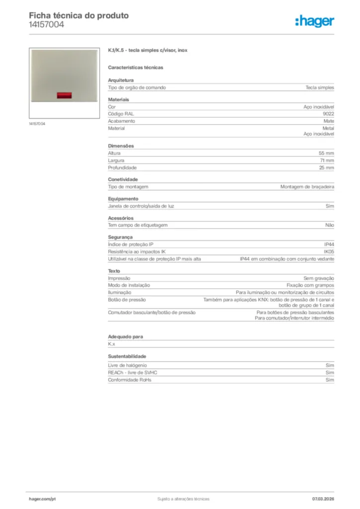 Imagem Hager Ficha técnica do produto 14157004 | Hager Portugal