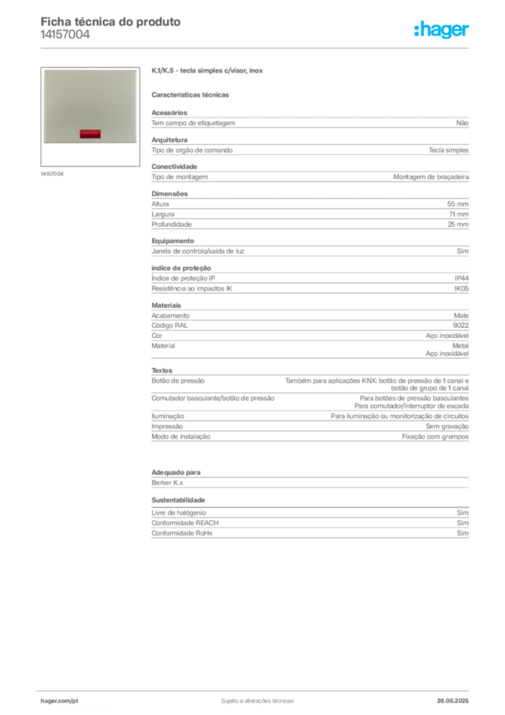 Imagem Hager Ficha técnica do produto 14157004 | Hager Portugal