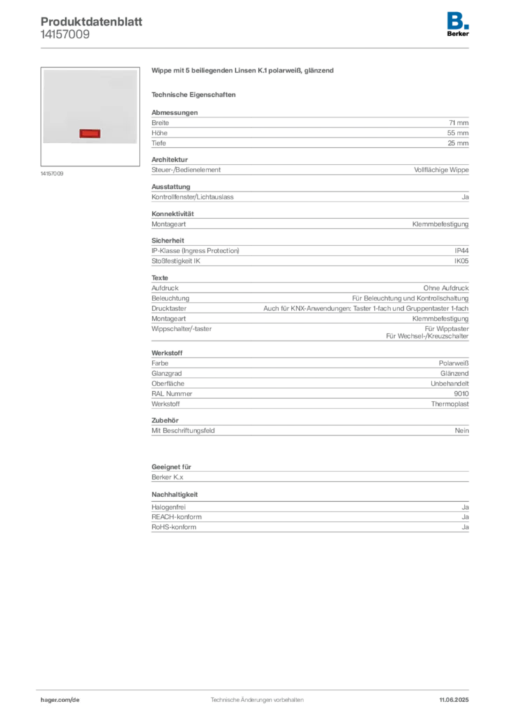 Bild Berker Produktdatenblatt 14157009 | Hager Deutschland