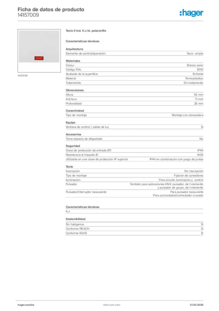 Imagen Hager Ficha de datos de producto 14157009 | Hager España