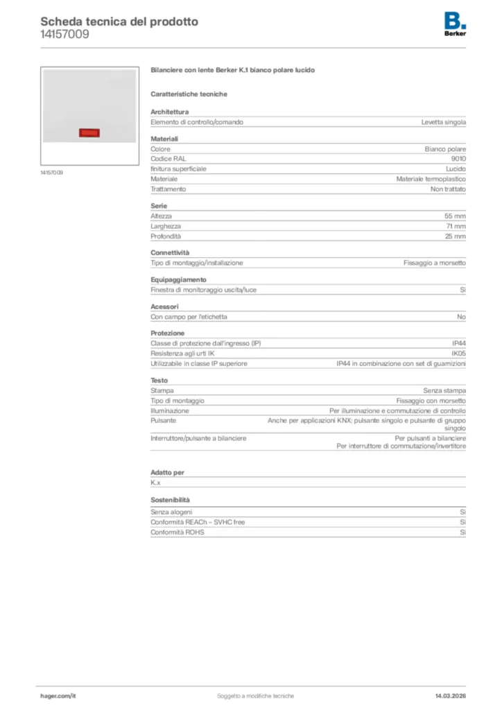 Immagine Berker Scheda tecnica del prodotto 14157009 | Hager Italia