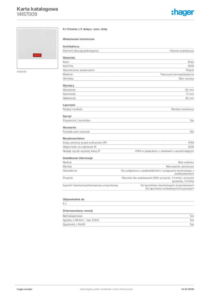 Zdjęcie Hager Karta katalogowa 14157009 | Hager Polska