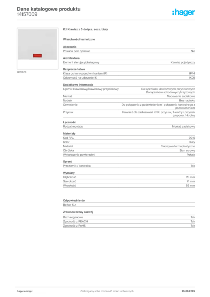 Zdjęcie Hager Karta katalogowa 14157009 | Hager Polska