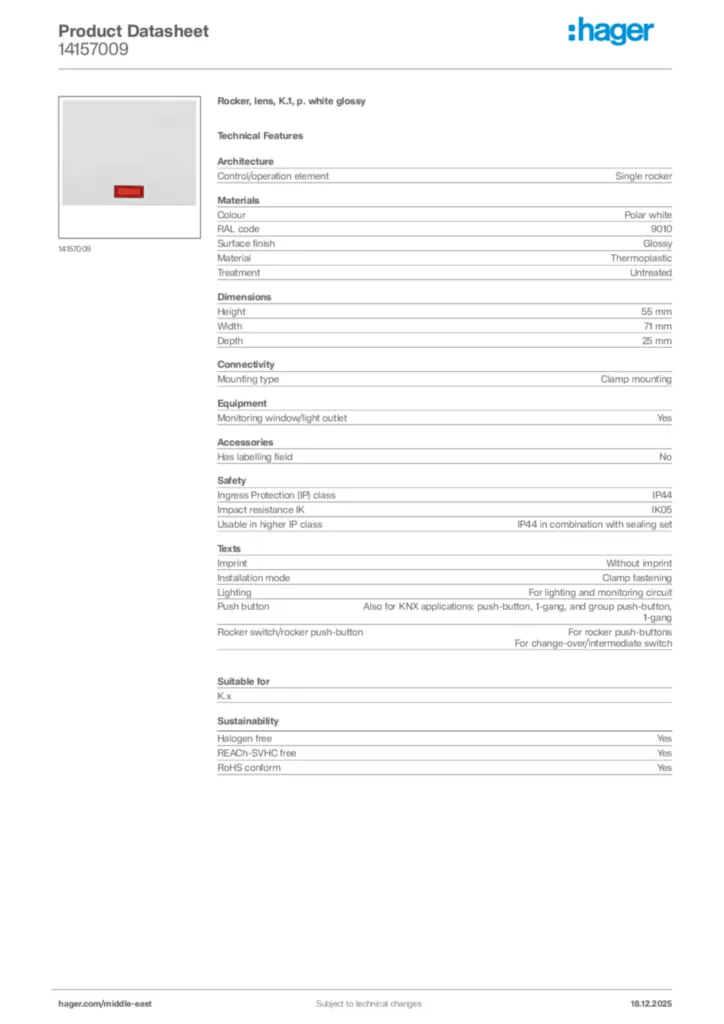 Image Hager Product data sheet 14157009  | Hager