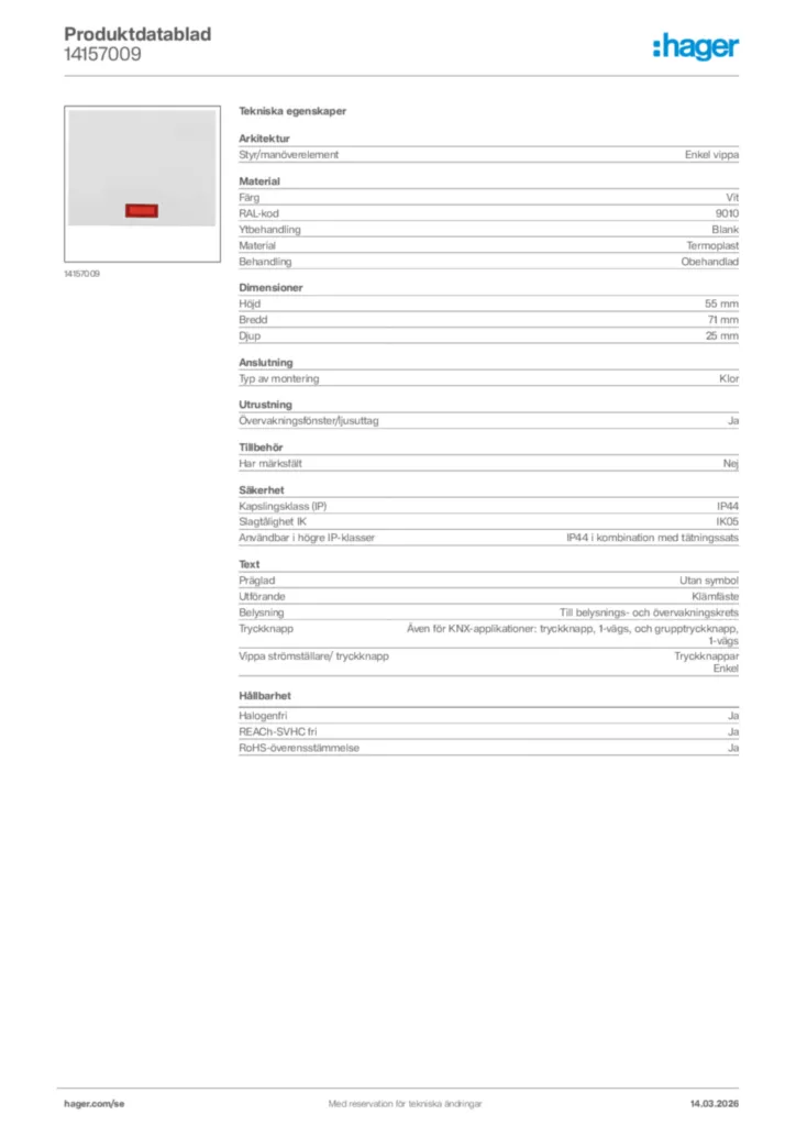 Bild Hager Produktdatablad 14157009 | Hager Sverige