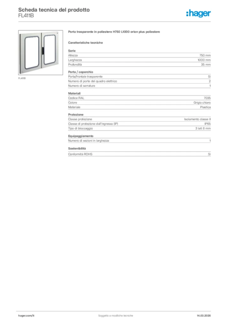 Immagine Hager Scheda tecnica del prodotto FL411B | Hager Italia