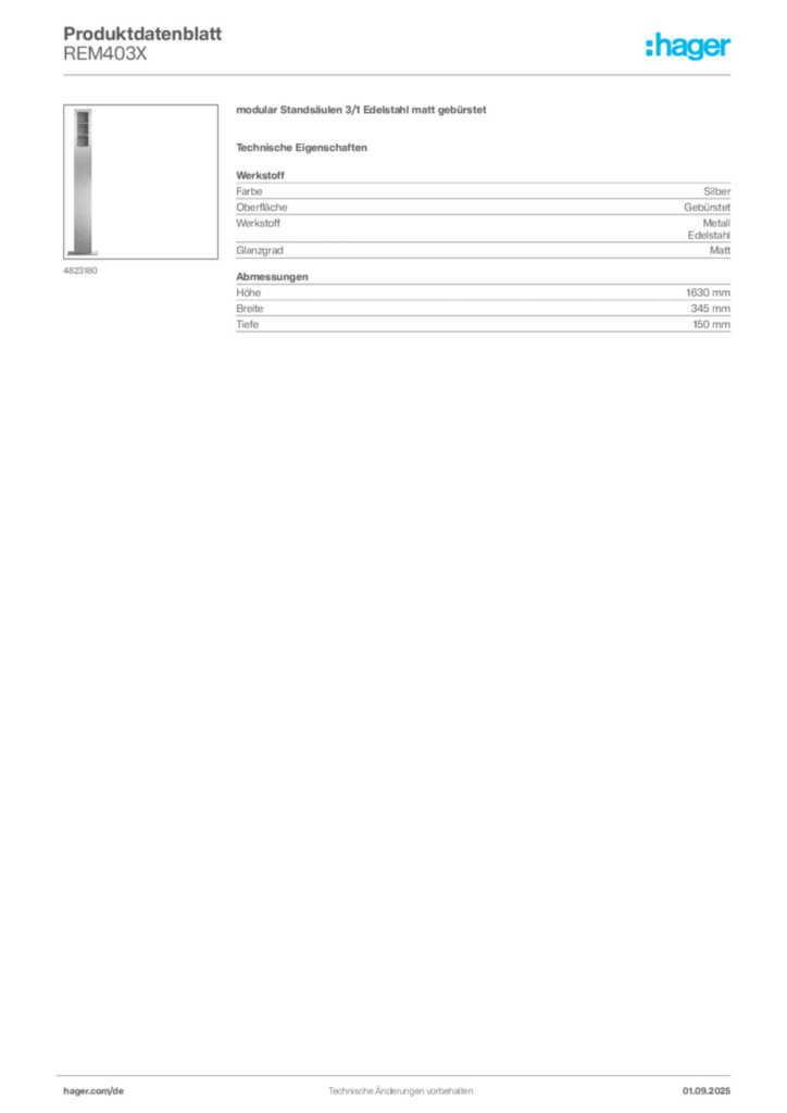 Bild Hager Produktdatenblatt REM403X | Hager Deutschland