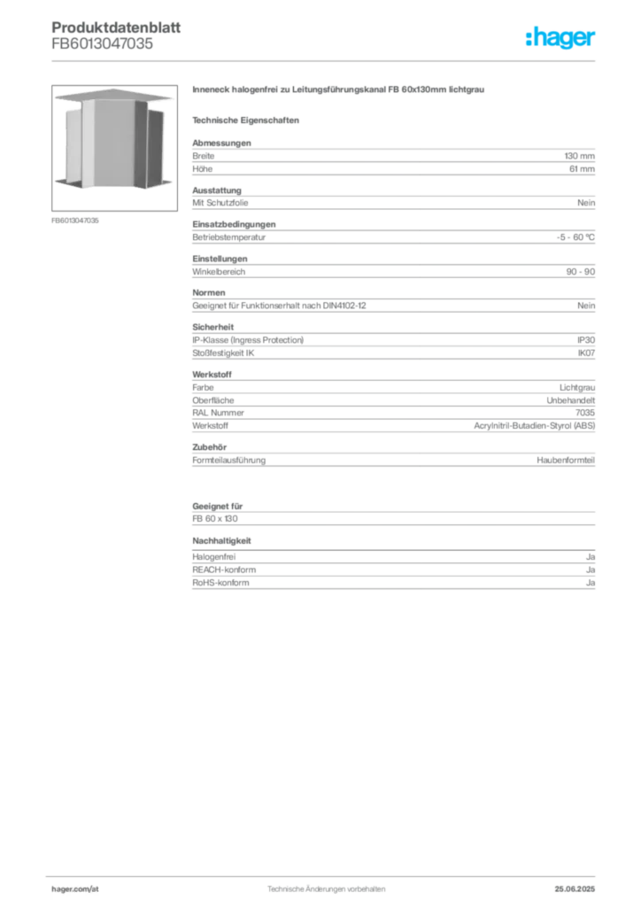 Bild Hager Produktdatenblatt FB6013047035 | Hager Deutschland