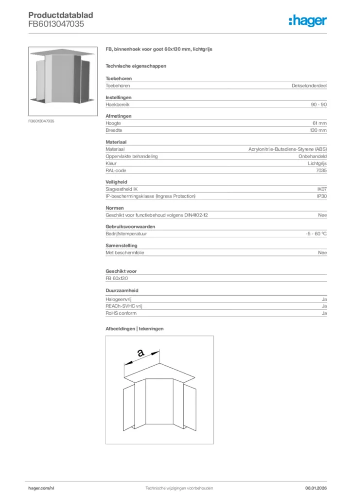 Afbeelding Hager Productdatablad FB6013047035 | Hager Nederland