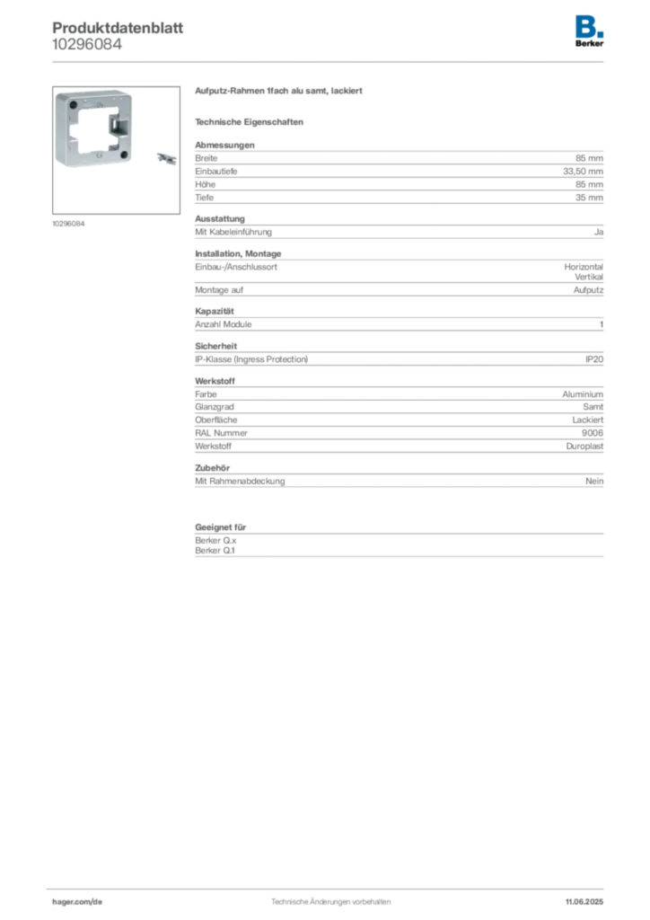 Bild Berker Produktdatenblatt 10296084 | Hager Deutschland