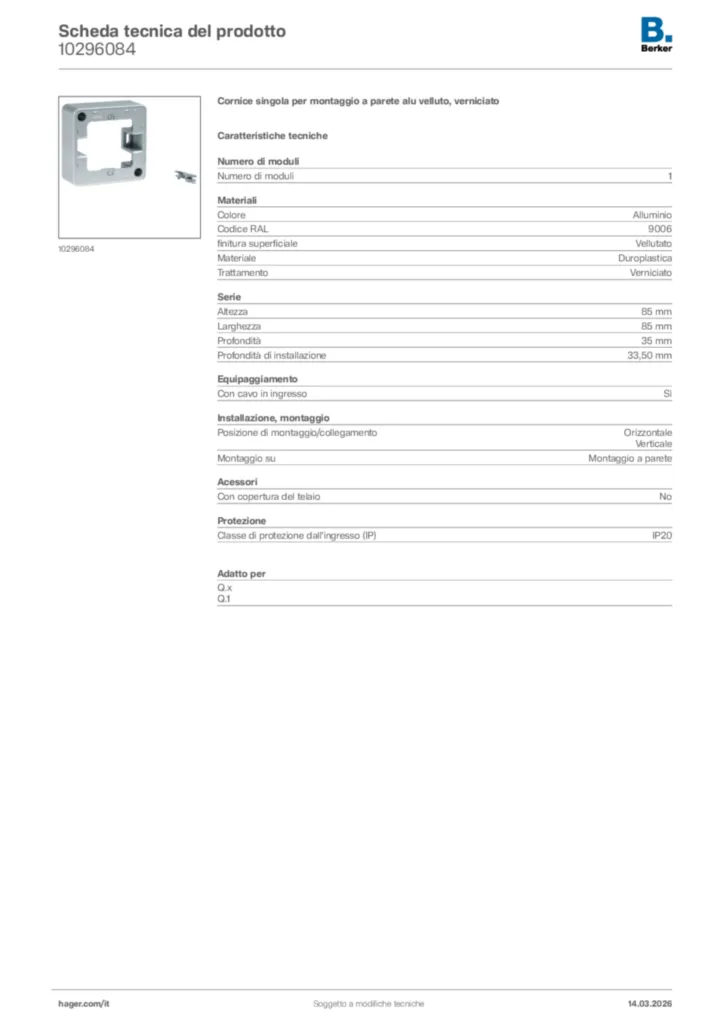 Immagine Berker Scheda tecnica del prodotto 10296084 | Hager Italia