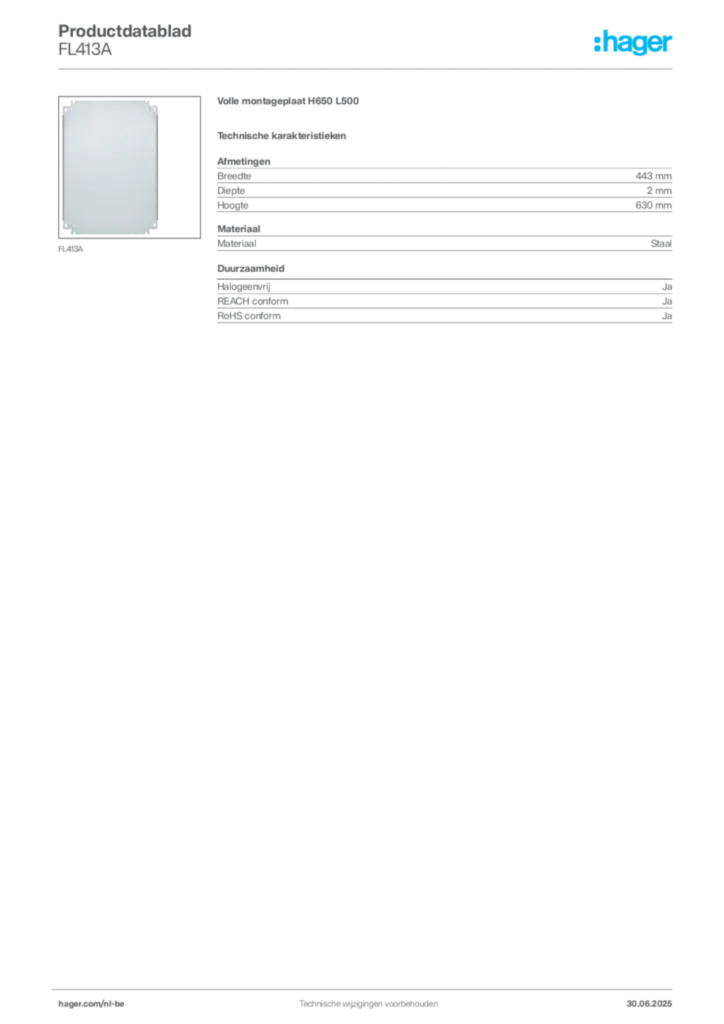 Afbeelding Hager Productdatablad FL413A | Hager Belgium