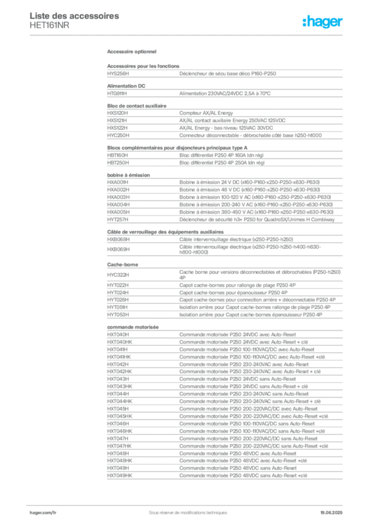 Image Hager Fiche technique du produit HET161NR | Hager France