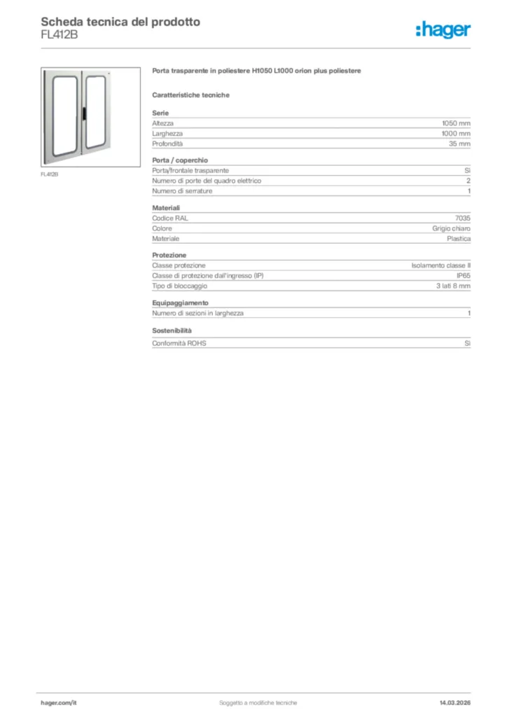 Immagine Hager Scheda tecnica del prodotto FL412B | Hager Italia