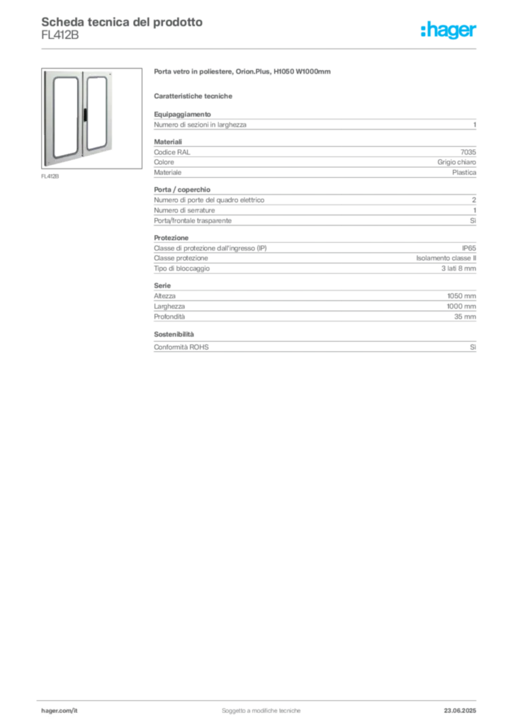 Immagine Hager Scheda tecnica del prodotto FL412B | Hager Italia
