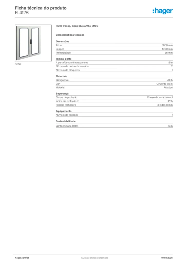 Imagem Hager Ficha técnica do produto FL412B | Hager Portugal