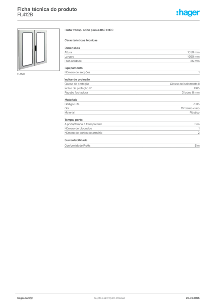 Imagem Hager Ficha técnica do produto FL412B | Hager Portugal