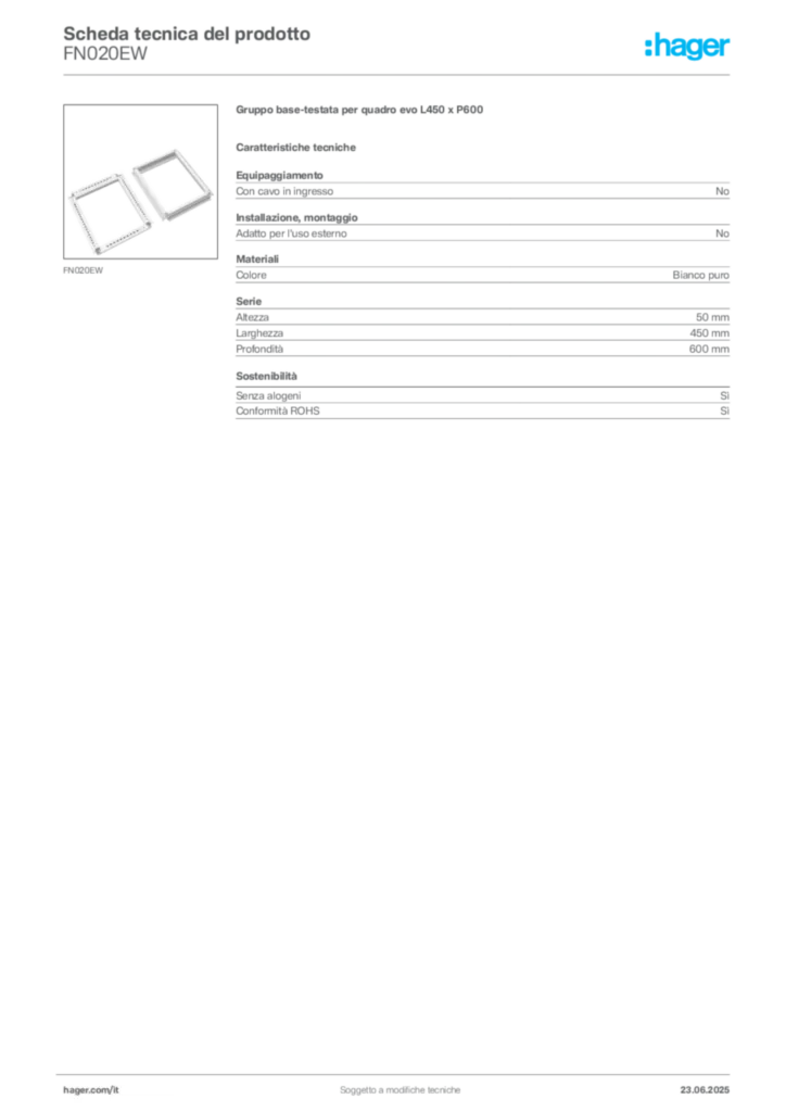 Immagine Hager Scheda tecnica del prodotto FN020EW | Hager Italia