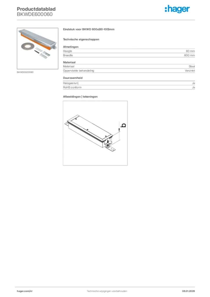 Afbeelding Hager Productdatablad BKWDE600060 | Hager Nederland