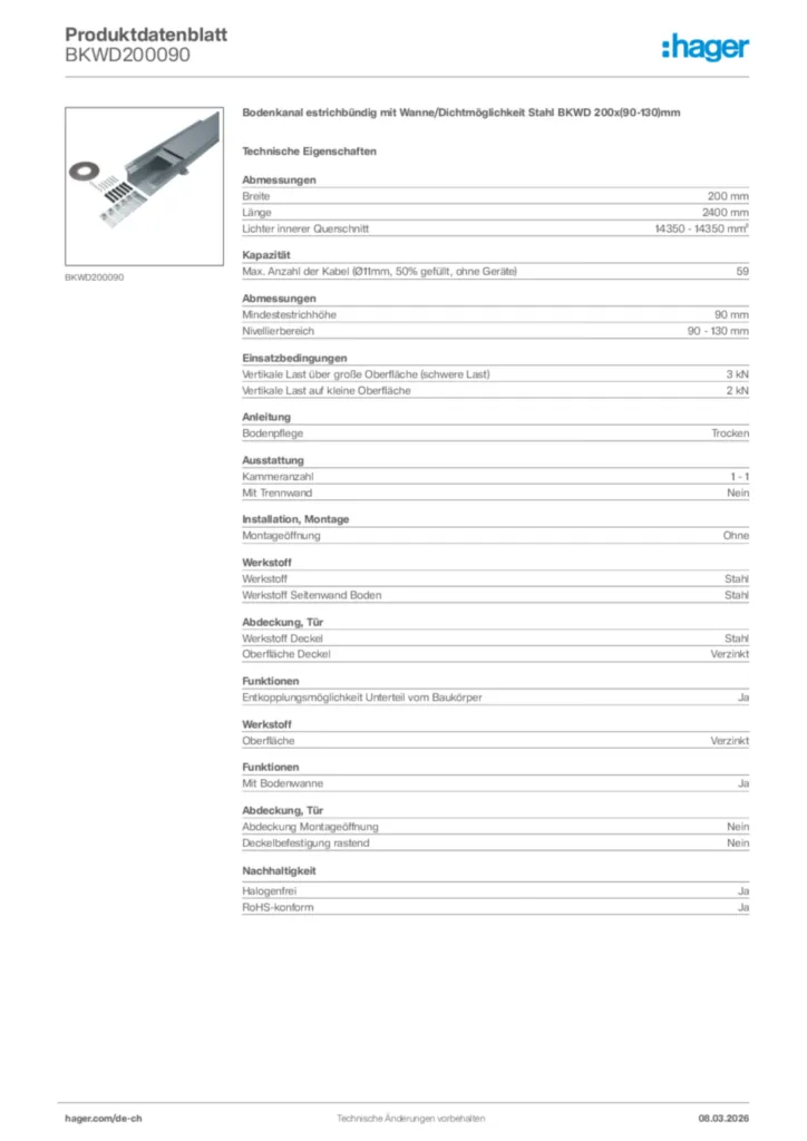 Bild Hager Produktdatenblatt BKWD200090 | Hager Schweiz